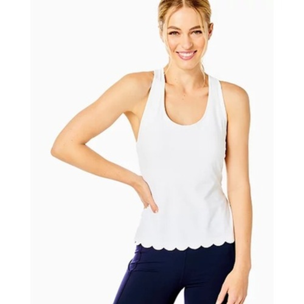 Lilly Pulitzer Luxletic Claralee Scallop Bra Tank Top Resort White UPF 50 XL